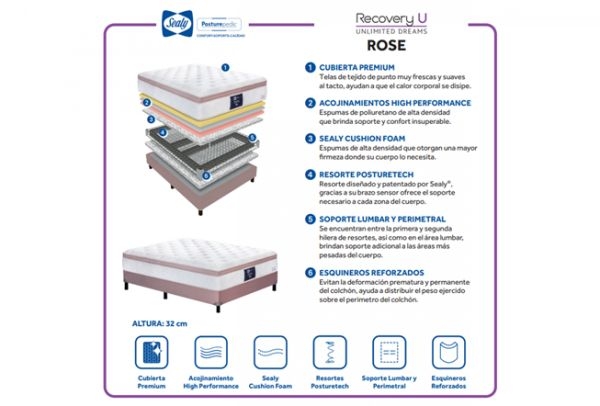 Imagen de Colchón + Box Queen Size Rose Sealy